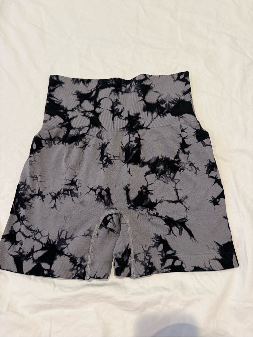 Amazon High-Waist Tie-Dye Bike Shorts - Gray & Black